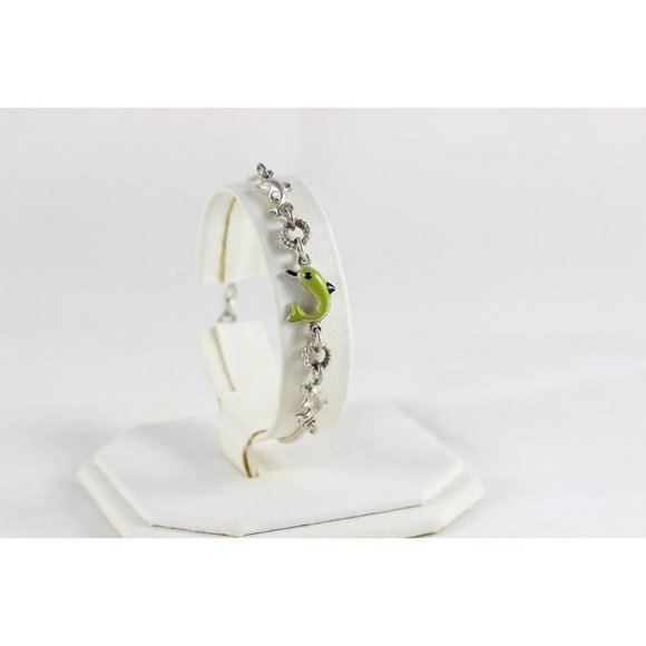 Sterling Silver Enamel Dolphin Bracelet 7 3/4" - Picture 2 of 5